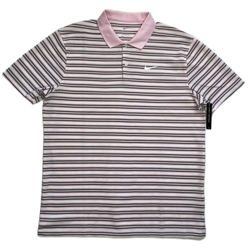 Nike Mens Dri-Fit Victory Striped Golf Polo Shirt Pink L